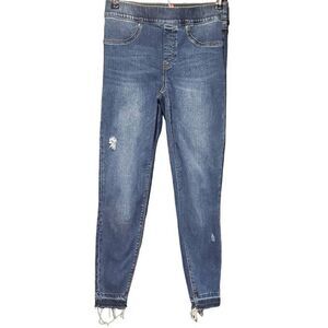 Spanx Women's‎ Skinny Stretch Pull On Blue Raw Hem High Rise Jeans Size Small